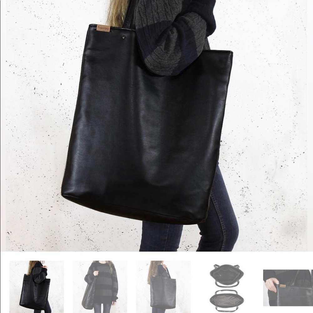 Hairoo  black vegan leather large tote bag.